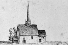 Gerhard Schønings tegning av Løten kirke